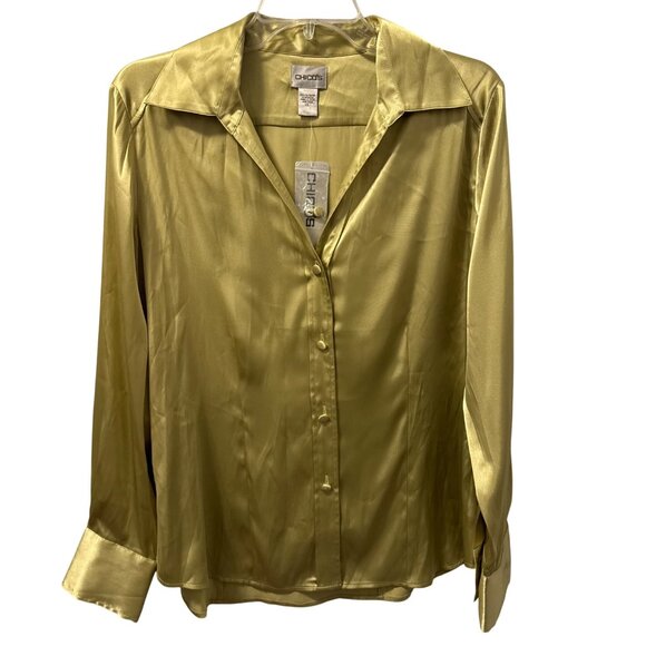 Chicos Silky Splendor Sara Beth Long Sleeve Shirt Haven Size M Blouse. NWT - Picture 5 of 12